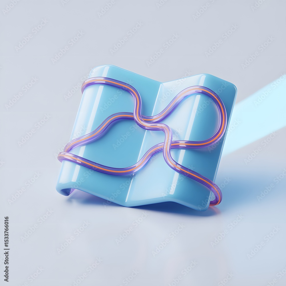 Poster abstract blue object with winding line