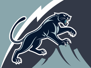 Powerful black panther silhouette atop a mountain, perfect for logos or designs.