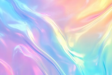 Holographic, iridescent pastel background with soft waves, a hologram effect, and rainbow colors.