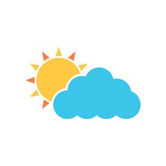 Sun and cloud icon, cloudy weather vector illustration, summer & holidays, isolated on white background 
