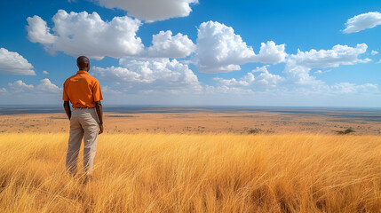 African Savanna Landscape Photo: A Man Gazing at the Serengeti