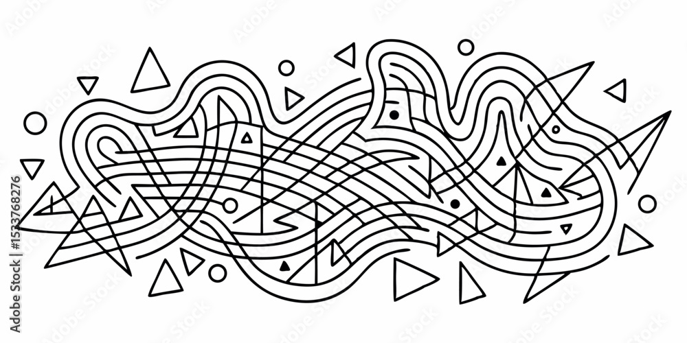 Fototapete abstract vector line art pattern with geometric shapes on white background
