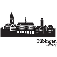 Tubingen skyline horizontal banner. Tübingen, Germany. Vector template for your design. Vector black silhouette. with white background