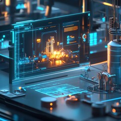 Futuristic Industrial Control Center, Advanced Technology Monitoring System