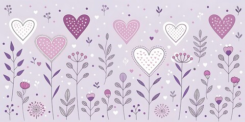 Background with hearts and dots, seamless pattern, vector drawing, light violet color