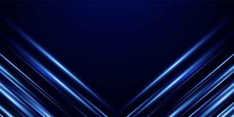Dark blue luxury awards graphics background with light neon elegant shine spotlight effects. Premium corporate abstract design template. Banner certificate dynamic shape.