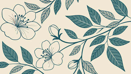 Vintage Botanical Seamless Vector Pattern with Leaves