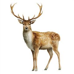 Obraz premium A solitary watercolor brave forest deer with an antler crown