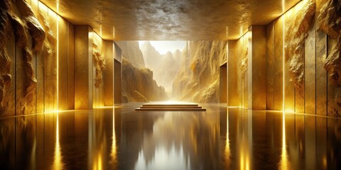 Golden Chamber with Reflective Floor and Canyon View