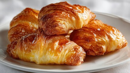 Delicious golden brown croissants on a white plate a perfect breakfast treat