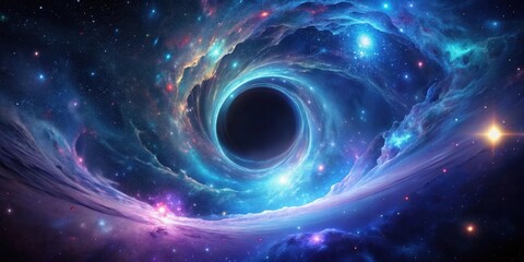 Cosmic Vortex A Celestial Black Hole's Enigmatic Embrace in a Vibrant Nebula