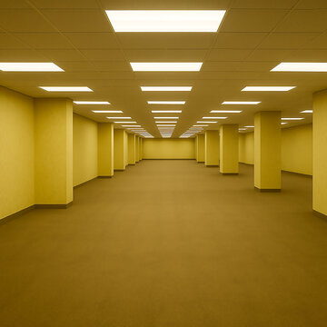 liminal space eerie yellow empty room