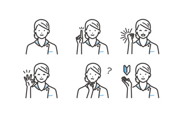 若い看護士のいろいろな表情のイラスト素材