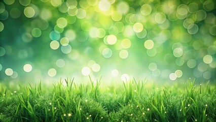 Obraz premium Lush Green Grass with Sparkling Bokeh Background, Ideal for Spring or Summer Themes