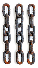 Fototapeta premium Three Rusty Chains Hanging Isolated on White Background