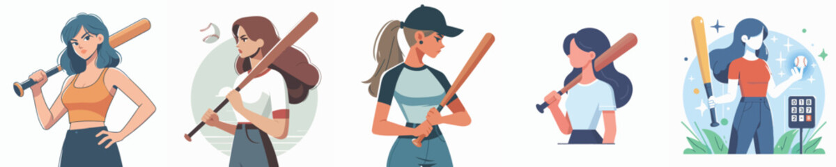 vector character of woman holding baseball bat