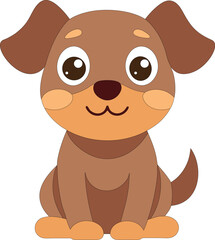 Obraz premium Adorable cartoon brown puppy sitting with a cheerful expression. Perfect for children’s books, pet designs, educational materials, stickers, or playful graphic projects.