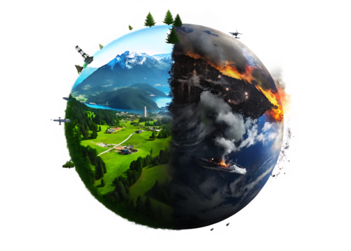 Divided earth paradise and inferno isolated on a white background png