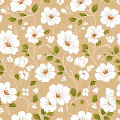 Vintage Floral Lace Pattern in White with Seamless Design on Beige Background for Elegant Decor