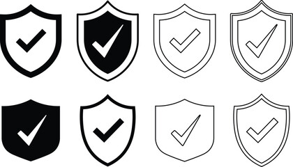 Collection of shield icons featuring check marks representing security and verification