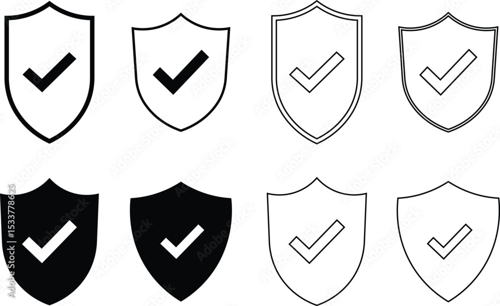 Poster a collection of shield icons with check marks symbolizing security and protection
