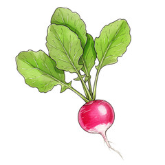 Watercolor Radish with Leaves Isolated, Transparent Background, Cutout, PNG