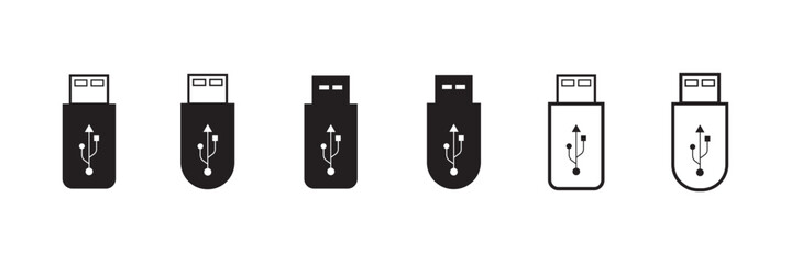 USB icon set, Usb flash drive symbol. Universal USB sign png and vector illustration on white background. Usb stick icon simple vector symbol.