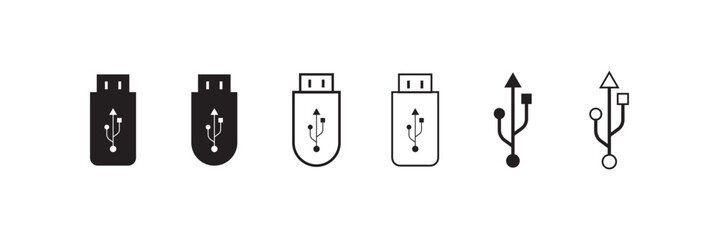  USB icon set, Usb flash drive symbol. Universal USB sign png and vector illustration on white background. Usb stick icon simple vector symbol.