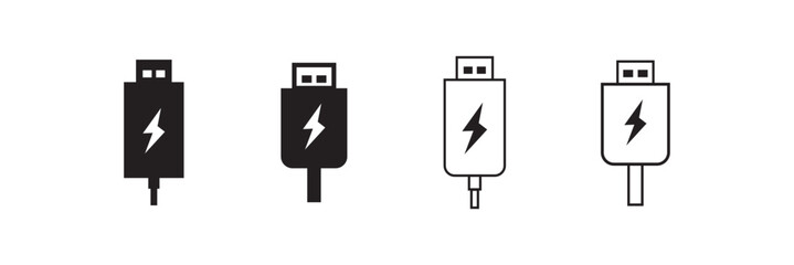  USB icon set, Usb flash drive symbol. Universal USB sign png and vector illustration on white background. Usb stick icon simple vector symbol.