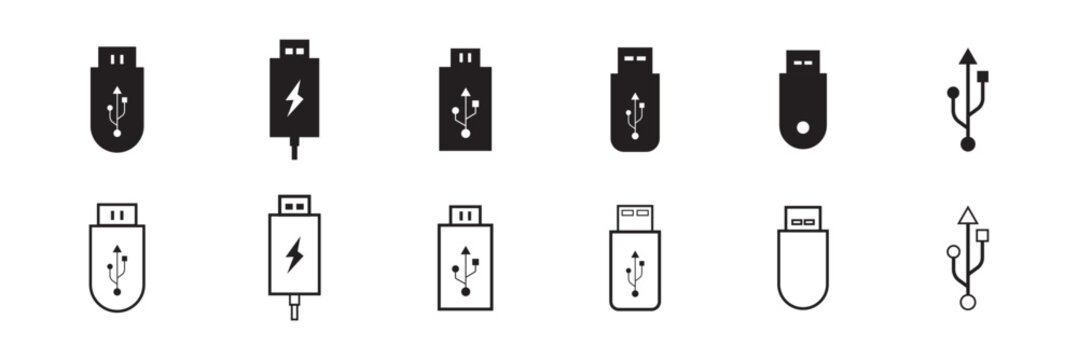 USB Icon set . Vector usb flash drive vector icon. Usb icon set on white background . Flash disk sign and symbol.