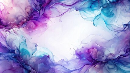 Fototapeta premium Abstract Fluid Art Serene Swirls of Purple and Teal with a Central White Space Ideal for Text or Logo