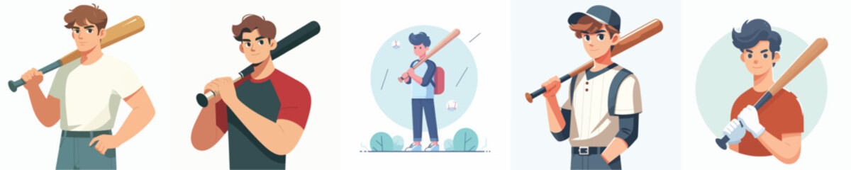 vector character of young man holding baseball bat