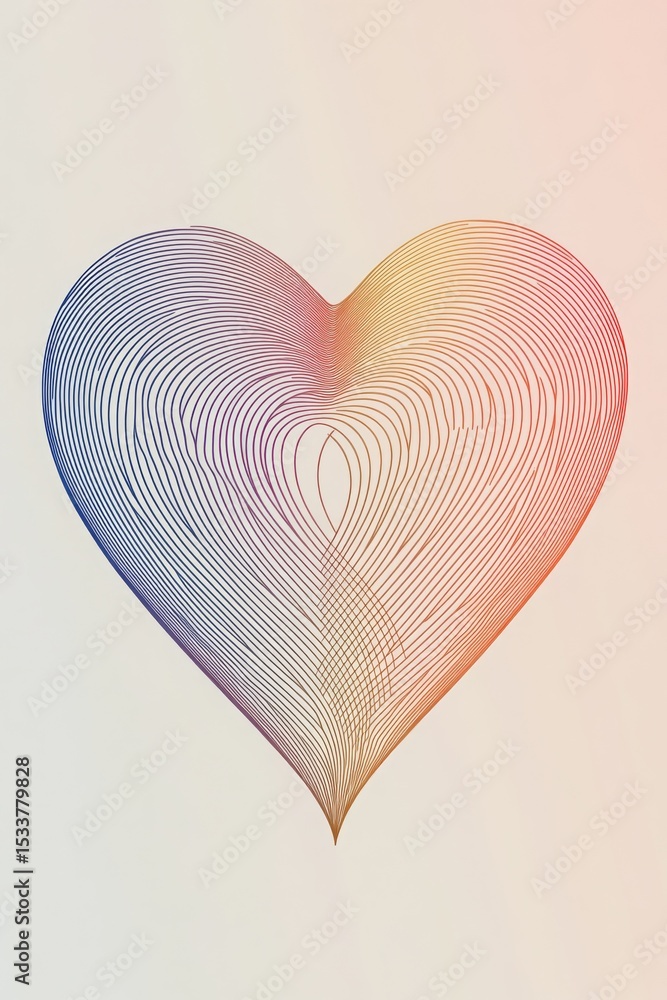 Poster geometric heart: an abstract line art depiction of love's complexity and the interwoven threads of a