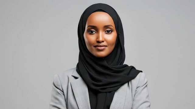 Somali Muslim Business woman in hijab and Blazer suit, Studio Background