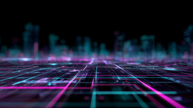 A futuristic digital painting of a holographic city grid - Powered by Adobe