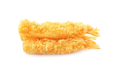 Two tasty tempura shrimps isolated on white