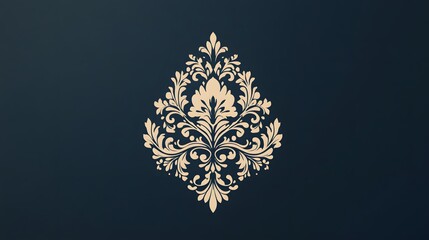 Modern Emblem Blending Traditional Damask Floral Patterns with Decorative Borders, Dividers, and Frame Corners that Integrate Natural Branches into a Sophisticated, Sleek Identity Mark