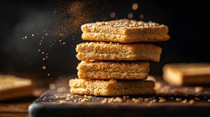 Intricately Crafted Dessert Composition Showcasing Uniquely Designed Square Cream Crackers with Rich Flavors and Delicate Textures for a Visually Stunning Healthy Treat