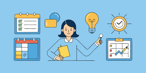 Female presenting business ideas and work schedule to achieve success and goals