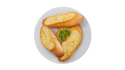 Crispy Garlic Bread Slices on White Plate