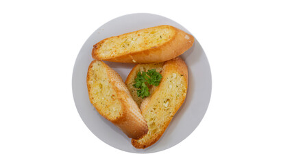Crispy Garlic Bread Slices on White Plate