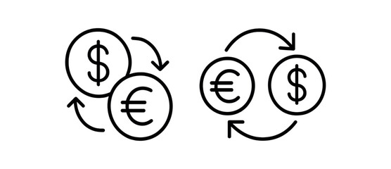 Currency exchange symbols with dollar and euro arrows vector line icon illustration