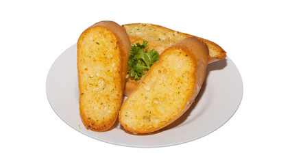 Crispy Garlic Bread Slices on White Plate