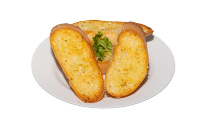 Crispy Garlic Bread Slices on White Plate