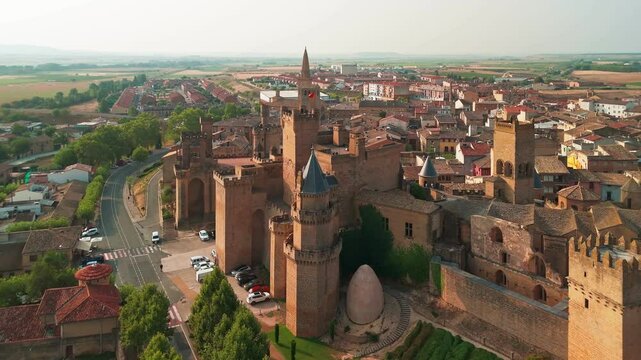 Aerial view of the Royal Palace of Olite in Navarre province, northern Spain.