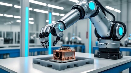 Fototapeta premium Advanced Robotic Arm Precision in Modern Manufacturing Automation and Efficiency