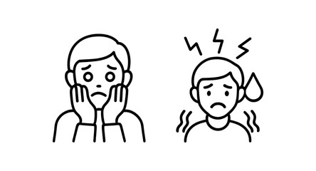 Anxious and stressed male characters: emotional expressions illustration vector line icon illustration