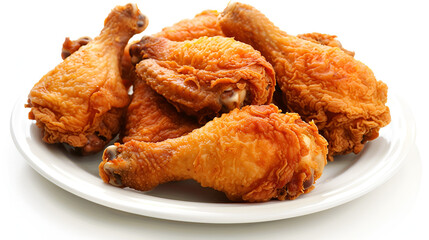 A plate of perfectly fried chicken pieces, their crispy exterior contrasted with the tender, juicy interior. Set against a rustic wooden background, Generative AI
