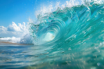 Big wave ocean beach background. Generative ai.