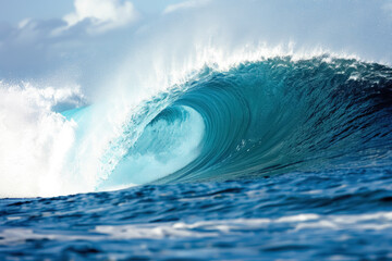 Big wave ocean beach background. Generative ai.